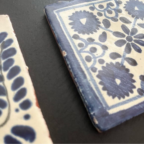 Mexican Hand Painted Terra-Cotta Talavera Vintage Tiles Set of 4 - Picture 6 of 15